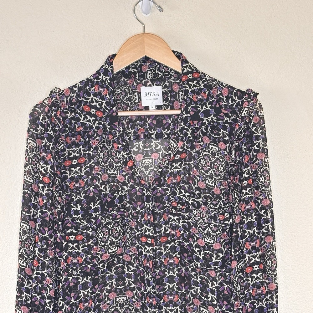 MISA Los Angeles Ruffle Top Womens Size S Floral Sheer Statement Feminine - Picture 4 of 11
